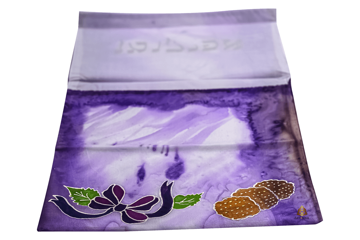 AD002 P כיסוי תיק אפיקומן מרהיב ביופיו סגול פתוח עבודת יד עיצוב מקורי קנייה חברתית