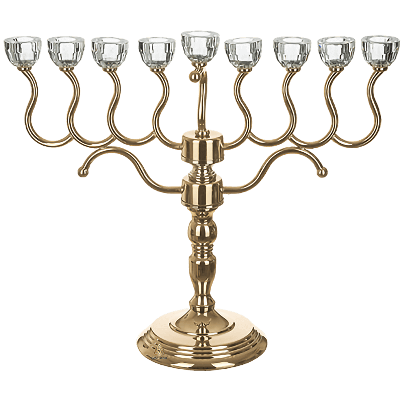 AJ42117 חנוכייה יהלום מוזהבת קנים מקריסטל ובסיס מוגבה מוכסף