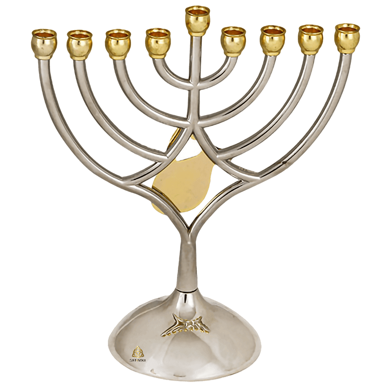 AJ45337 1 חנוכייה מתכת קנים זהב עם כד 2