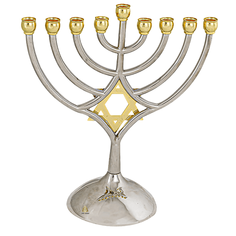AJ45338 1 חנוכייה מתכת קנים זהב עם מגן דוד2