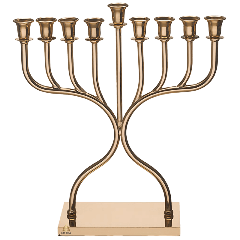 AJ49428 חנוכיה אלומיניום ציפוי רוז גולד בסיס מלבני על שתי רגליים מעוצבות