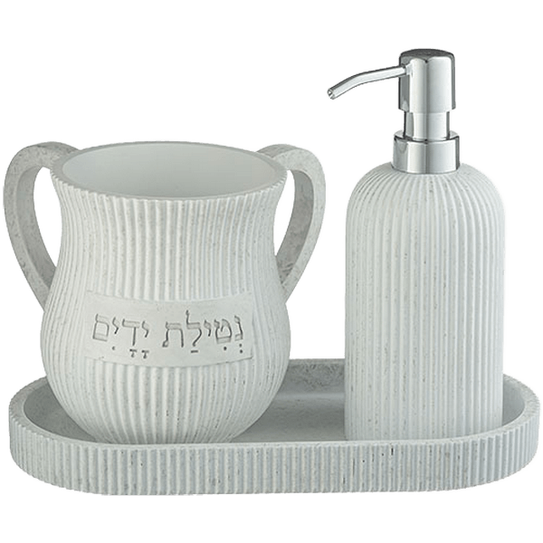 AJ81367 סט מושלם סבונייה ונטלה דגם פסים צבע לבן