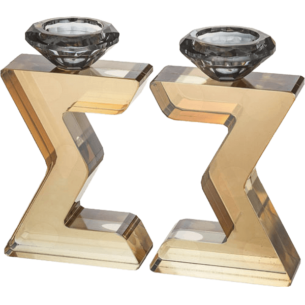 AJ81789 פמוט קריסטל מגן דויד עיצוב מפורק קנים גוון שחור וזהב ענברי