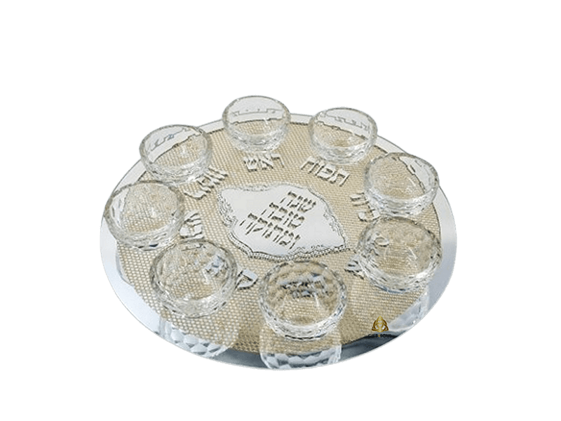 AV13270g מגש ברכות מראה כולל צלוחיות מהודר לראש השנה מוזהב