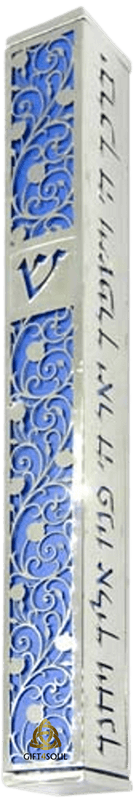 HA1136 16 26 בית מזוזה מעוטר תחרה חתוכה צבע כחול
