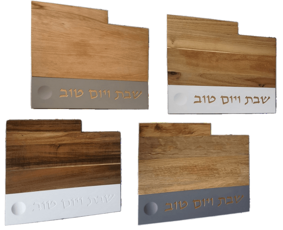 סט מגש חלה עץ שבת ויום טוב כולל סכין בשילוב בטון
