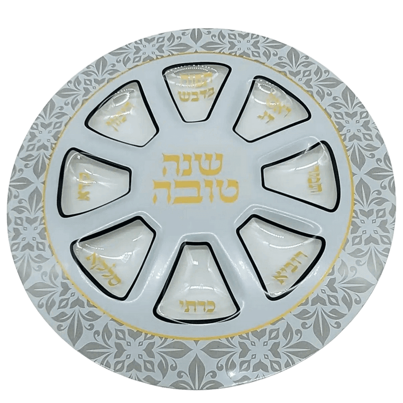 LL18402 צלחת לראש השנה עם שקעים עיטור פרחים עדינים