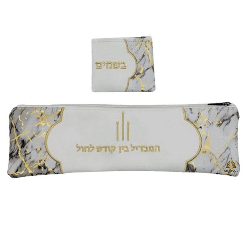 LL41006 סט להבדלה נרתיק 2 צבעים לבן צבע שיש אפור ונגיעות זהב