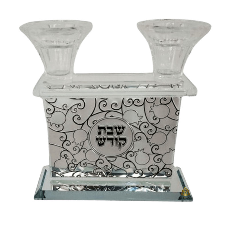 LL80103 פמוט קריסטל מעוצב מתכת כסופה רימונים כיתוב שבת קודש