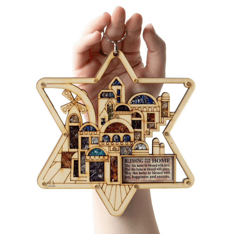 MATIS1241 מגן דויד חיתוך העיר ירושלים שילוב של קריסטלים צבעוניים