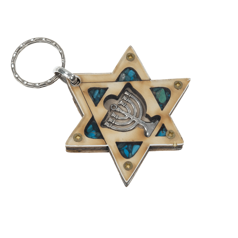 MATISK277  3  מחזיק מפתחות מגן דויד פלטה כסופה של מנורה