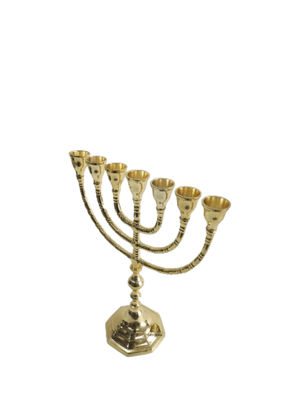 VV3768 חנוכייה נחושת מעוטרת רגל מעוצבת 2 גדלים זהב מהצד