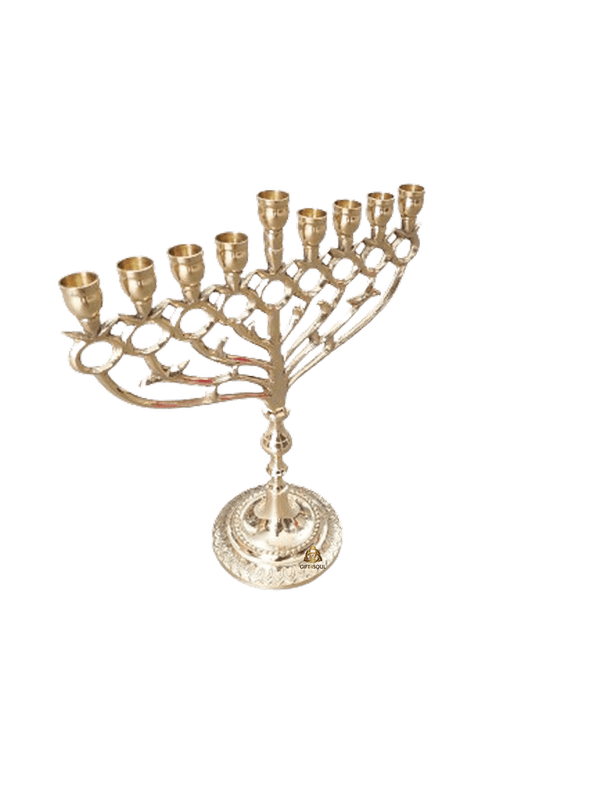 חנוכייה נחושת דגם רימונים רגל ובסיס מעוצבים נחושת
