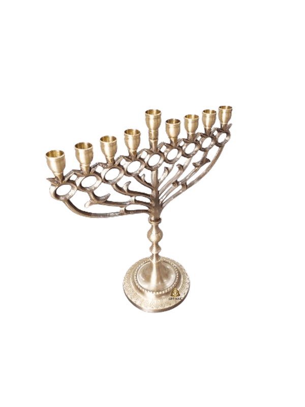 חנוכייה נחושת דגם רימונים רגל ובסיס מעוצבים ענתיק