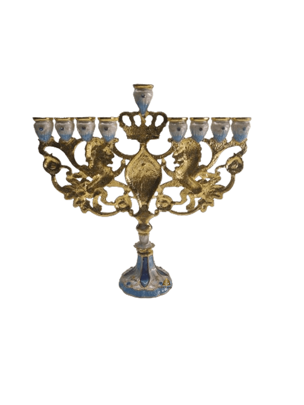 VVHE0001D חנוכייה מצופה אימייל זוג אריות מגן דוד וכתר