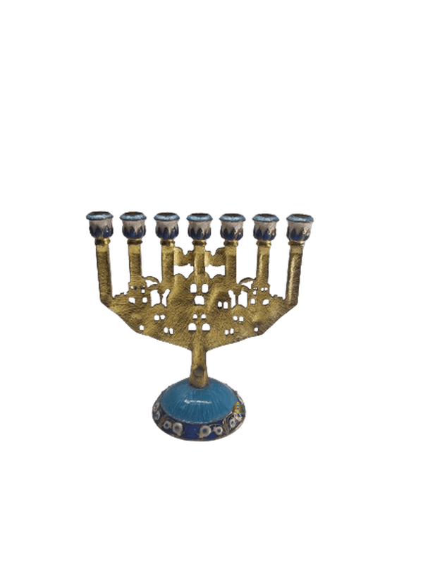 VVHE0007 חנוכייה מרשימה מצופה אימייל עיר ירושלים זוג יונים צד אחורי