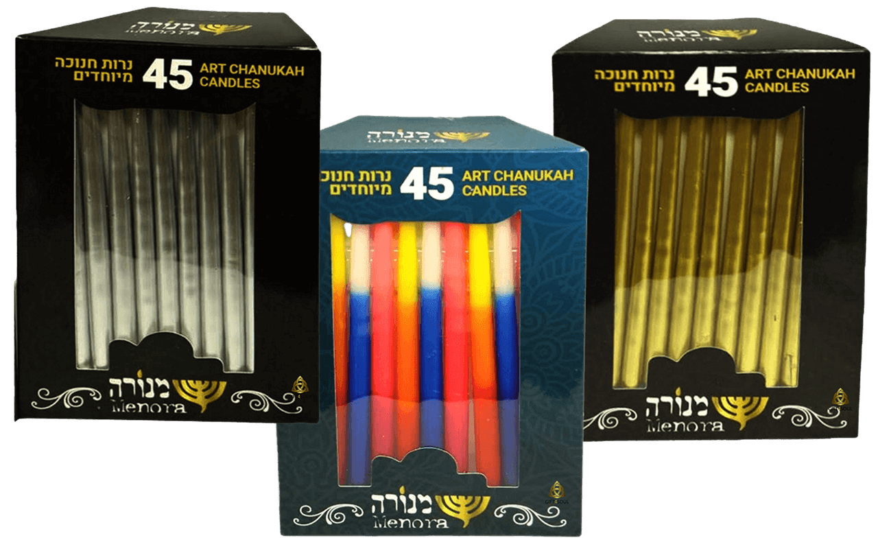  סט 5 חבילת נרות חנוכה פרימיום מוזהבות מוכספות צבעוניות