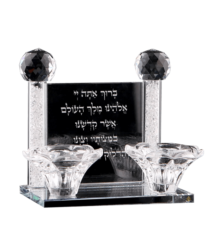  פמוטי קריסטל עם תמונה מחוברת של ברכה על הנרות במילוי רסיסי ם לבנים YE7054ZZ1