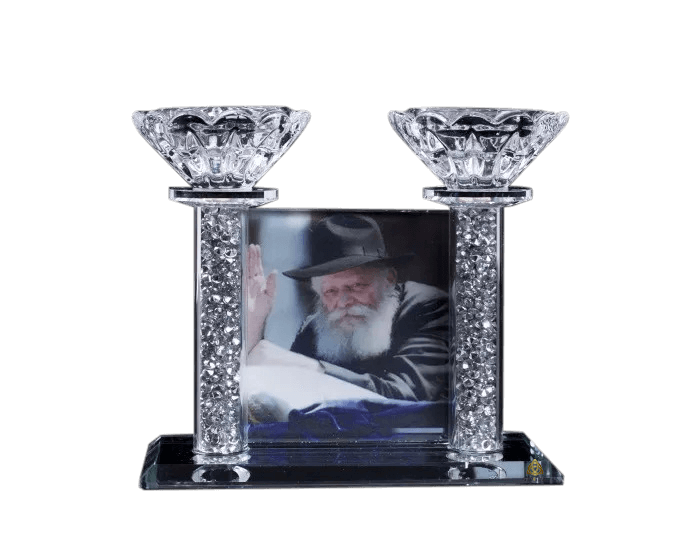  פמוטי קריסטל עם תמונה מחוברת של רבי ממילובביץ YE7051