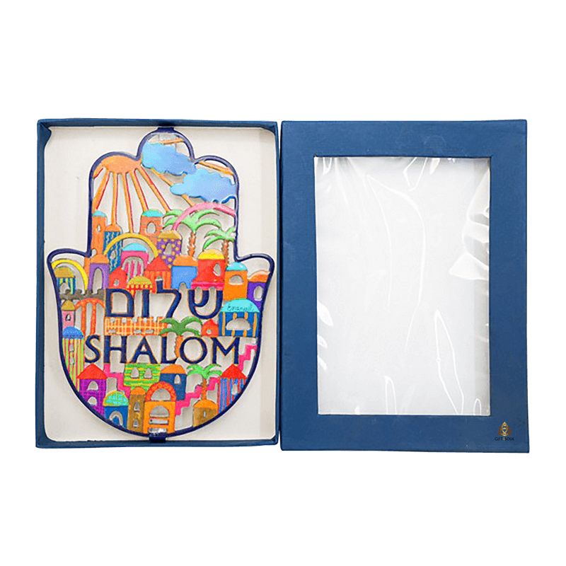  אמייל גדולה בציפוי לכה דגם ירושלים ושלום בעברית ואנגלית לקישוט על הקיר EM000SHE26   2 