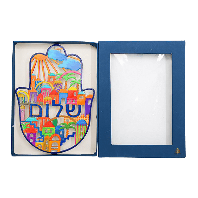  אמייל גדולה בציפוי לכה דגם ירושלים ושלום בעברית לקישוט על הקיר EM000SHE24   2 