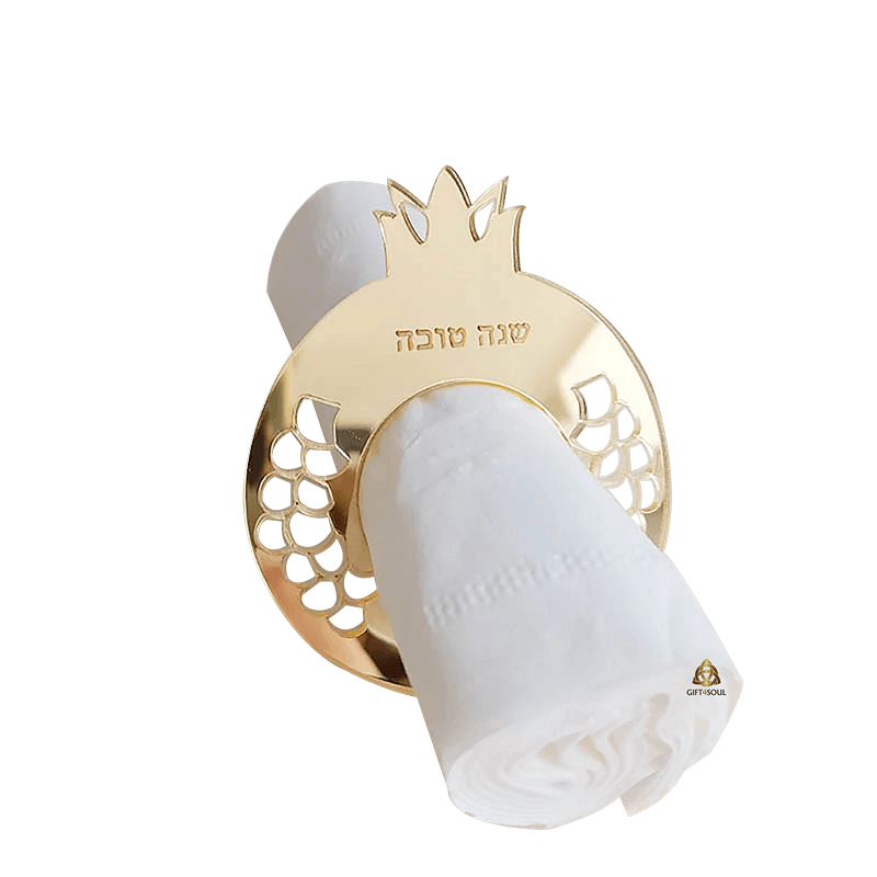  מחזיק למפית רימון מעוצב עם חריטה שנה טובה לשולחן ראש השנה