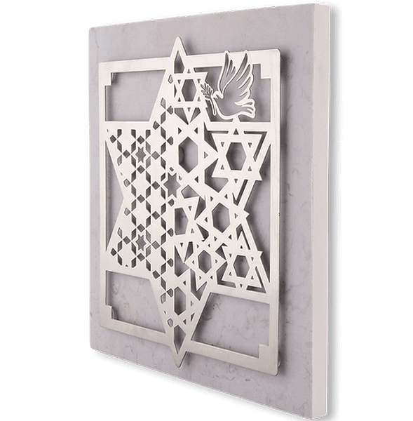  נירוסטה מגן דוד עם יונת שלום על אריח דמוי אבןDOZS 14  NS  2 