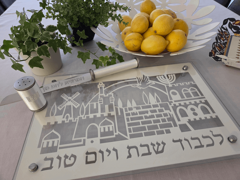  מתכת לחלה או פמוטים להדלקת נרות עם מגזרת מתכת וזכוכית מחוסמת ירושלים DOSHT 1  4 