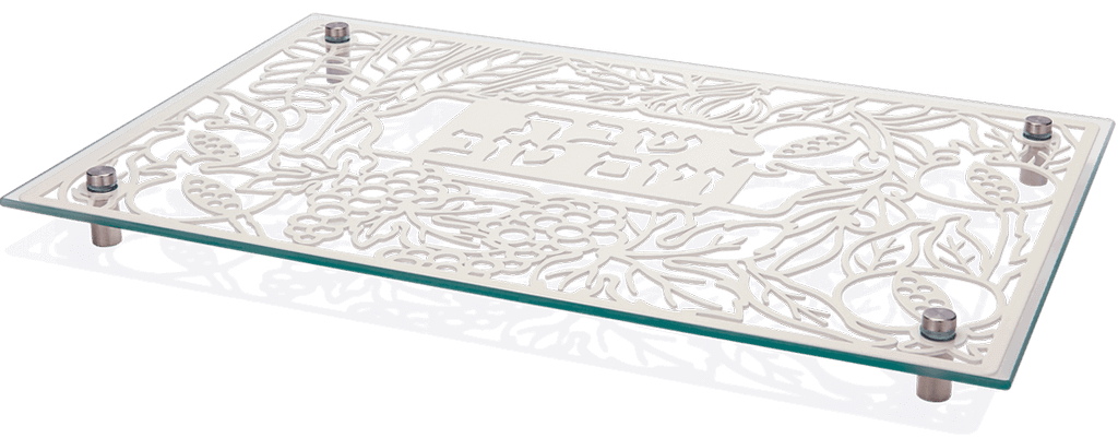  מתכת לחלה או פמוטים להדלקת נרות עם מגזרת מתכת וזכוכית מחוסמת שבעת המינים  DOSHT 4  1 