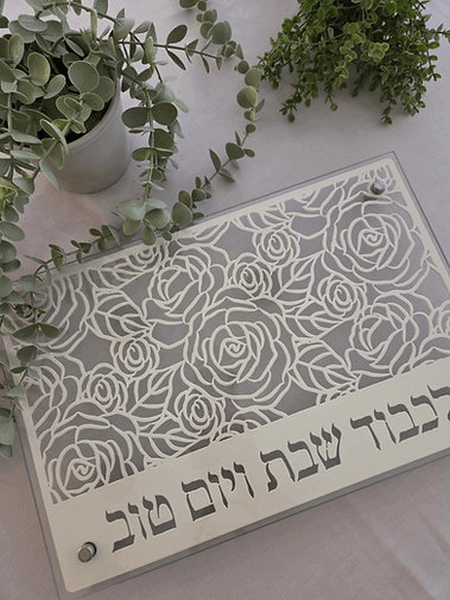  מתכת לחלה או פמוטים להדלקת נרות עם מגזרת מתכת וזכוכית מחוסמת שושנים  DOSHT 3   4 