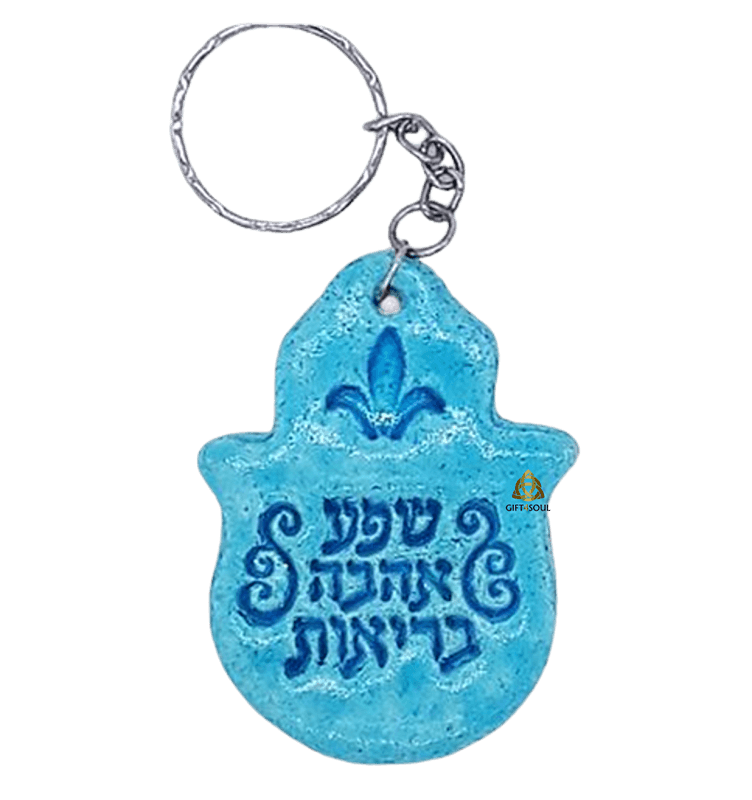  מפתחות קרמיקה יציקה אבן  חמסה כחולה עם חריטה מזכרת לאירועים בצבעים לבחירה SM024