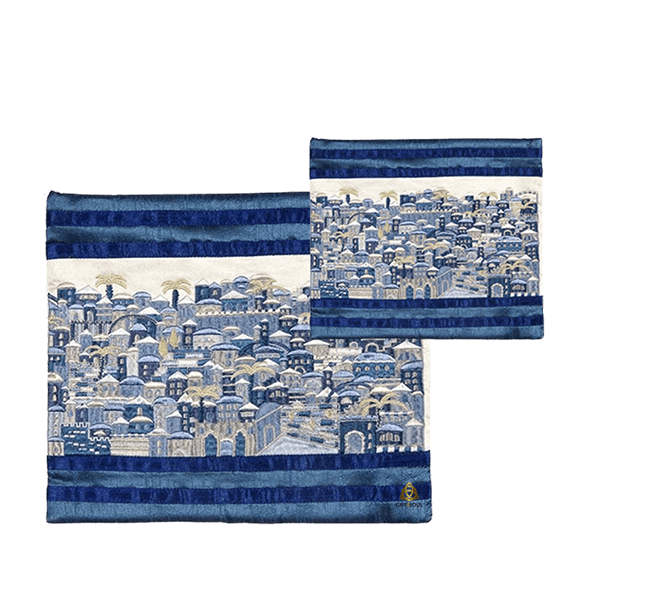  תיק תפילין רקמה מלאה ירושלים צבעוני פס מוזהב וכחולEMTFHZZ4Z