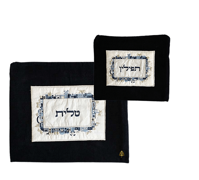  לטלית ירושלים רקמה מלאה כסוף פסי תכלת וכסףEMTBBZZ4S
