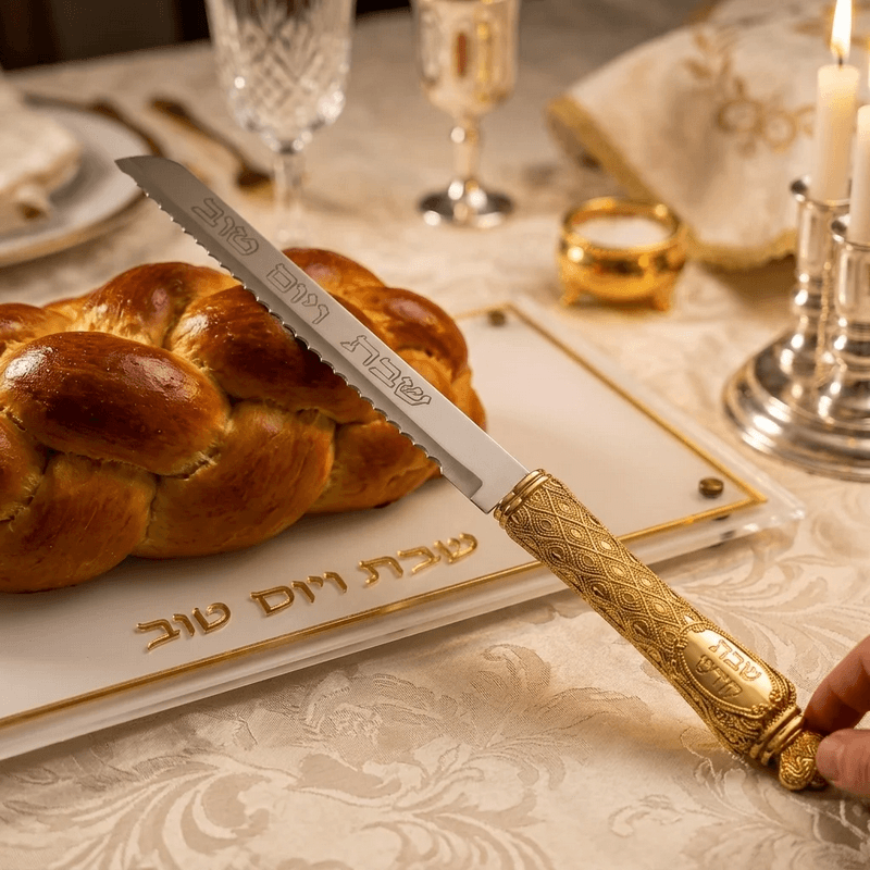  חלה ידית מוזהבת מעוטרת בחריטה שבת קודש לשולחן השבת והחג AJ40912  2 