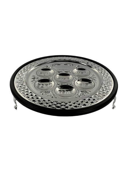 צלחת ברכות לפסח שפת מעוצבת מעויינים שילוב של עץ שחור לבן AV155s