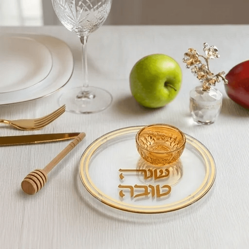 זכוכית לדבש פסים מוזהבים עם הדפסה מוזהב שנה טובה  AJ84830  2 