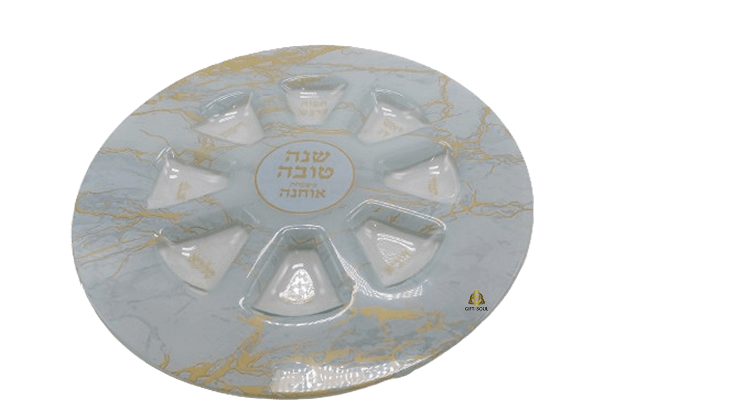  קערת ברכות זכוכית דמוי שיש לבנה ראש השנה סמל לחגיגה מסורתית 