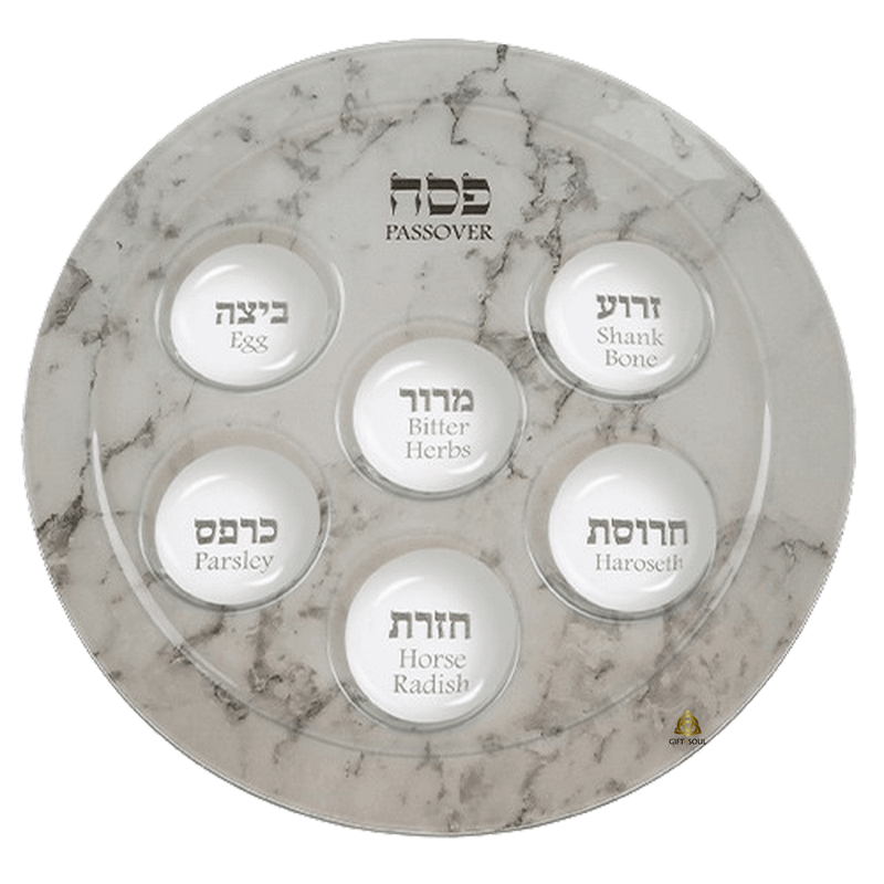  ברכות זכוכית לחג הפסח דגם שיש צהוב פסח במרכז 35סמ AJ48370