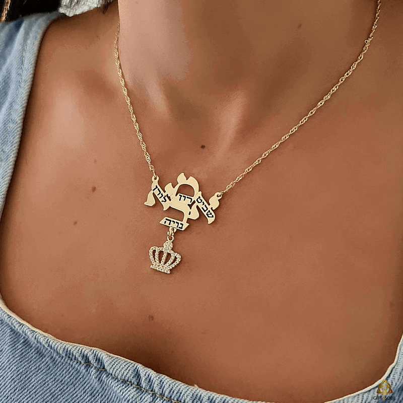  אמא אבא חריטת שמות תליון כתר משובץ לבחירה ציפוי זהבROM0128A