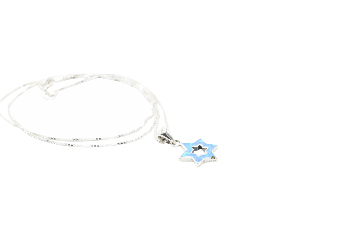  ותליון כסף וסמל מגן דוד עם אבן אופלית לנשים ונערות NA000001A1A7