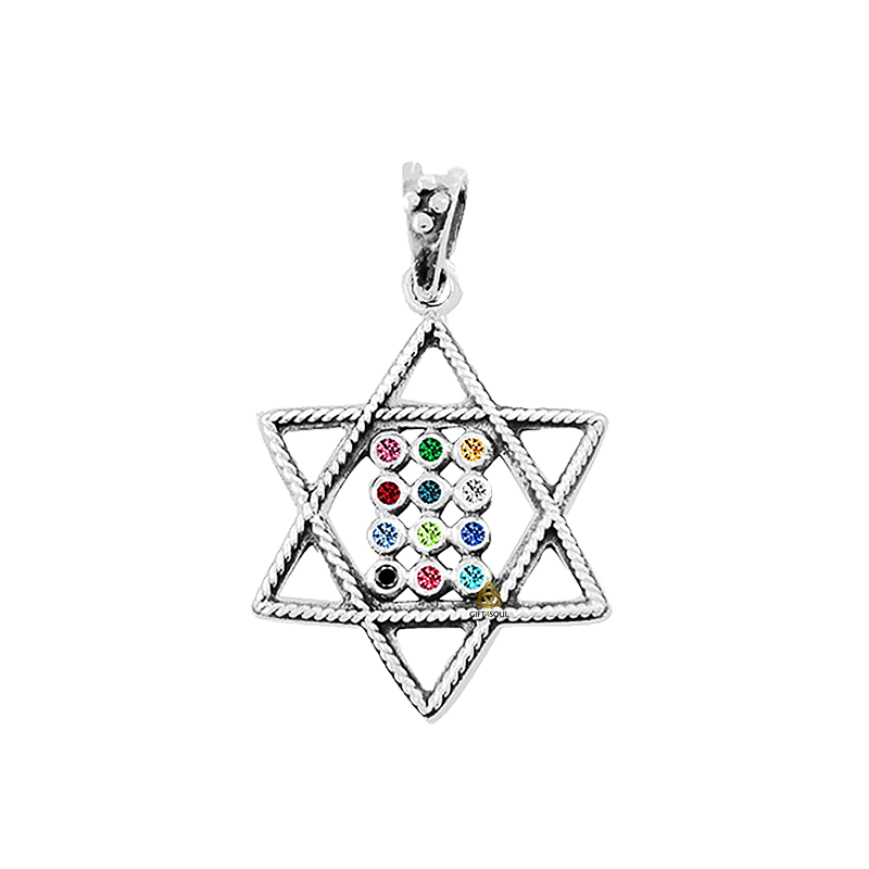  כסף 925 מיוחדת מגן דוד עם אבני החושן SHSA732A