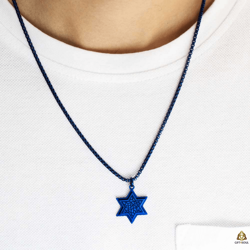  מגן דוד לגבר עם ציפוי כחול מעוטר ויוקרתי לשמירה והגנה SHMNC SHMNC P942 E1