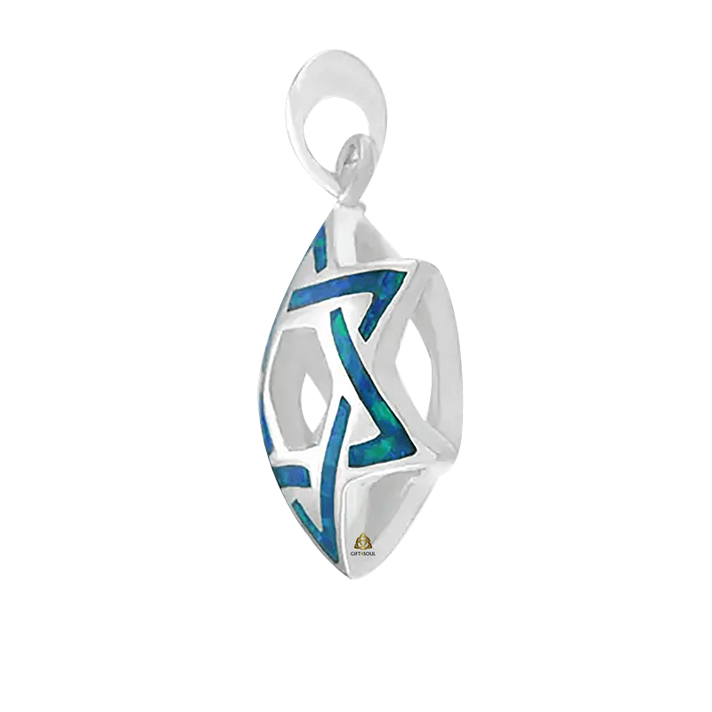  מגן דוד נפוח מכסף סטרלינג 925 אבן אופל כחולה ירוקה לשמירה והגנה SHSA714AA