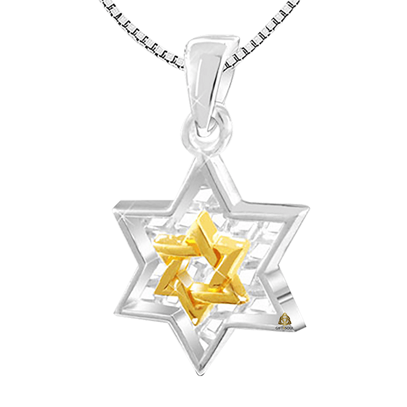  מיוחדת מגן דוד מכסף 925 מעוטר שבמרכזו מגן דוד קטן בציפוי זהב 14 קארטSHSA1019