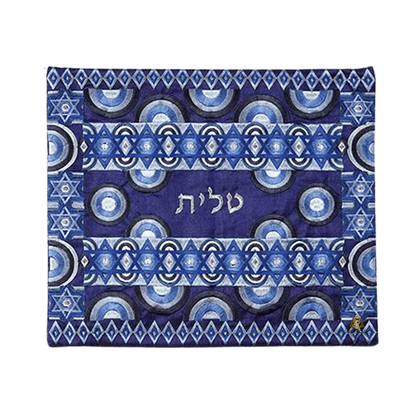  טלית רקמה מלאה מגן דוד ועיגולי שימחה כחול EMTBBZZ1B