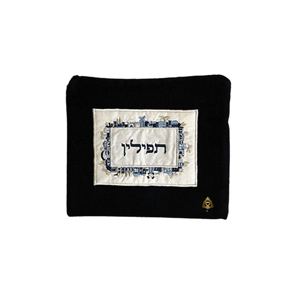  לטלית מבד קטיפה רקום דגם ירושלים כחולEMTTVZZ2
