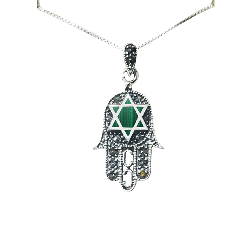  שרשרת חמסה מגן דויד עם מלכית או טורקיז SH851A