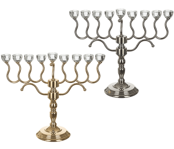 חנוכיית מתכת מוזהבת יהלום עם ראשי קריסטל דגם מוכסף מוזהב לבחירה