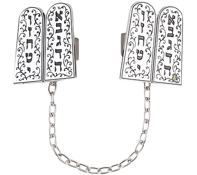 קליפס לטלית למראה מהודר בעיצוב לוחות הברית עם שרשרת 4 סמ