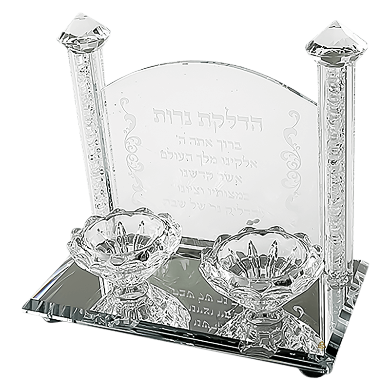 פמוטי קריסטל שולחנים בעיצוב מהודר עם ברכת הדלקת נרות בצבע שקוף לבן